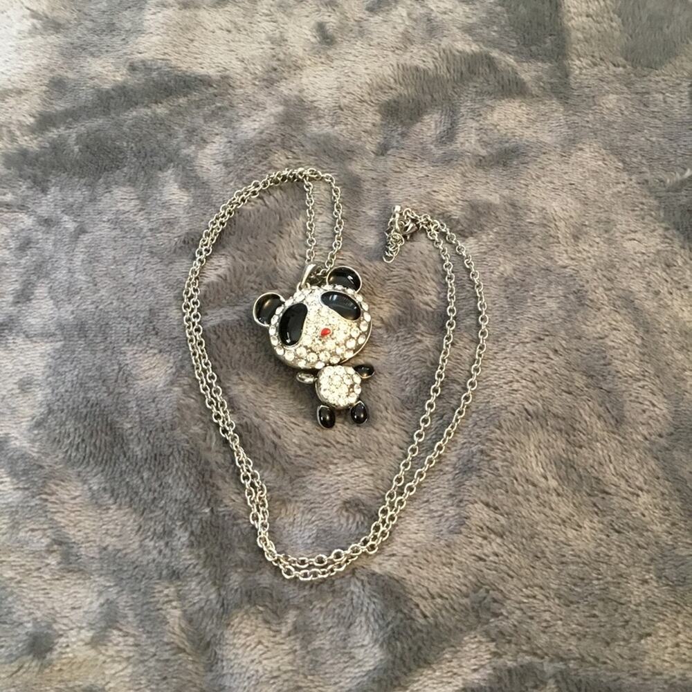 Silver Cute Large Panda Crystals Necklace - Picture 3 of 6